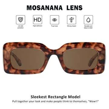mosanana Trendy Rectangle Sunglasses for Women Men Tortoise Shell Cheetah Leopard Print Vintage Retro Fashion Cool 90s Cute Rectangular Funky Small Face Skinny Stylish Chunky 2023 Shade Trimble