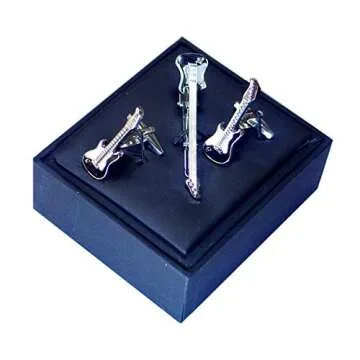 Salutto Men's Guitar Cufflinks and Tie Clip Set for Unique Style