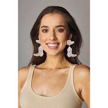 Cowgirl Boot Hat Earrings Bling Rhinestone Let's-Go-Girls Western Dangle Earrings for Women Vacation Travel Drop Dangling Earrings (clear)