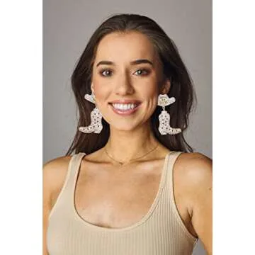 Cowgirl Boot Hat Earrings Bling Rhinestone Let's-Go-Girls Western Dangle Earrings for Women Vacation Travel Drop Dangling Earrings (clear)