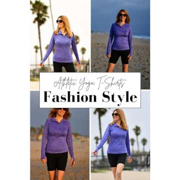 ELESOL Women's Long Sleeve Workout Tee Running Gym Sports T-Shirt Fast Dry Purple M