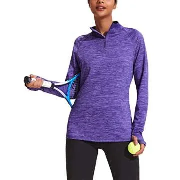 ELESOL Women's Long Sleeve Workout Tee Running Gym Sports T-Shirt Fast Dry Purple M
