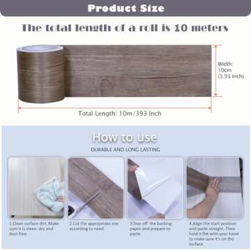 FEILAYS Wood Grain Wallpaper Border Removable PVC Waterproof Peel and Stick Wallpaper, Bathroom Mirr...