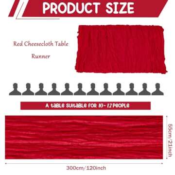 3 Pack 120 Inch Red Cheesecloth Table Runner Boho Rustic Gauze Sheer Romantic 10 FT Long Cheese Clot...