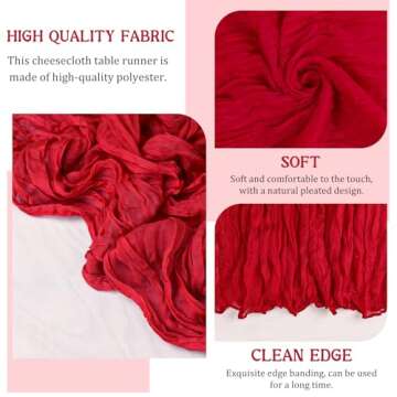3 Pack 120 Inch Red Cheesecloth Table Runner Boho Rustic Gauze Sheer Romantic 10 FT Long Cheese Cloth Table Runner for Bridal Baby Shower Wedding Party Birthday Holiday Home Easter Decor
