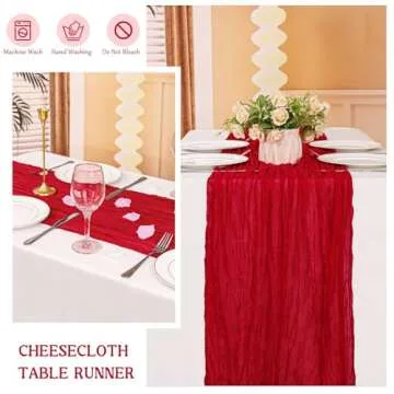 3 Pack 120 Inch Red Cheesecloth Table Runner Boho Rustic Gauze Sheer Romantic 10 FT Long Cheese Cloth Table Runner for Bridal Baby Shower Wedding Party Birthday Holiday Home Easter Decor