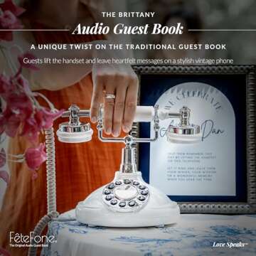FeteFone The Brittany Vintage Audio Guest Book Phone, Unique Voicemail Message Recorder, Guestbook A...