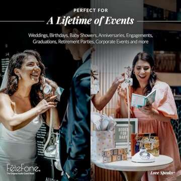 FeteFone The Brittany Vintage Audio Guest Book Phone, Unique Voicemail Message Recorder, Guestbook Alternative for Wedding, Bridal Shower, Birthday Party, Baby Shower, Anniversary, Engagement, White