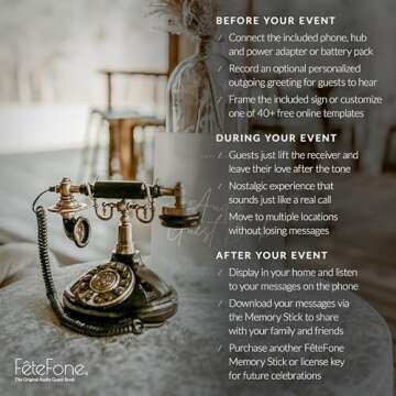 FeteFone The Brittany Vintage Audio Guest Book Phone, Unique Voicemail Message Recorder, Guestbook Alternative for Wedding, Bridal Shower, Birthday Party, Baby Shower, Anniversary, Engagement, White