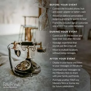 FeteFone The Brittany Vintage Audio Guest Book Phone, Unique Voicemail Message Recorder, Guestbook Alternative for Wedding, Bridal Shower, Birthday Party, Baby Shower, Anniversary, Engagement, White