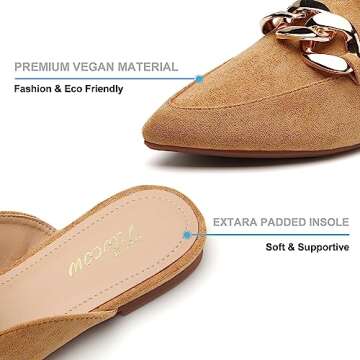 Tilocow Mules Womens Flats Comfortable - Business Casual Shoes Pointed Toe Work Flats Metal Chain Comfortable Slip Ons Backless Loafers Fashion 2023 Shoes