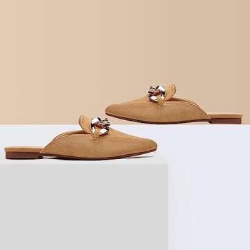 Tilocow Mules Womens Flats Comfortable - Business Casual Shoes Pointed Toe Work Flats Metal Chain Comfortable Slip Ons Backless Loafers Fashion 2023 Shoes