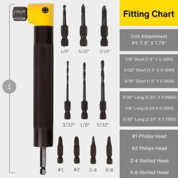 Tight Fit Tools Right Angle Drill Attachment - 90-Degree Bit Adapter for Hard-to-Reach Areas, Compac...