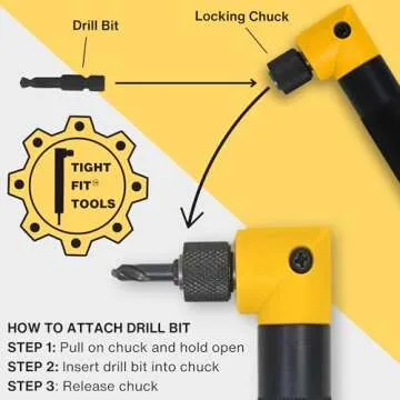 Tight Fit Tools Right Angle Drill Attachment - 90-Degree Bit Adapter for Hard-to-Reach Areas, Compact Drill Angle Attachment for Handymen, Electricians, and Blue-Collar Dads, Drill Bits Included
