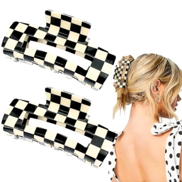Trendy Checkered Hair Claw Clips for All Hair Types