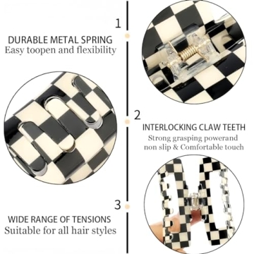Trendy Checkered Hair Claw Clips for All Hair Types