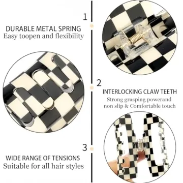 Trendy Checkered Hair Claw Clips for All Hair Types