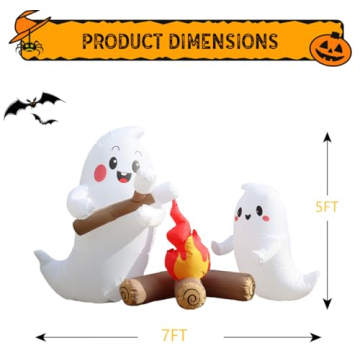 7FT Long Halloween Inflatable Ghosts Roasting Marshmallows Over The Campfire, Halloween Blow Ups Dec...