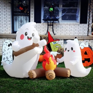 7FT Halloween Inflatable Ghost Campfire Decoration