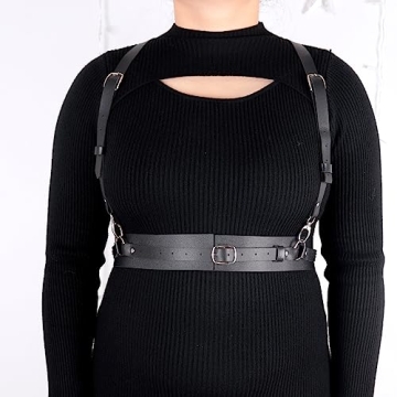 Adjustable Plus Size Leather Harness Belt - ALLOVME 50.5IN