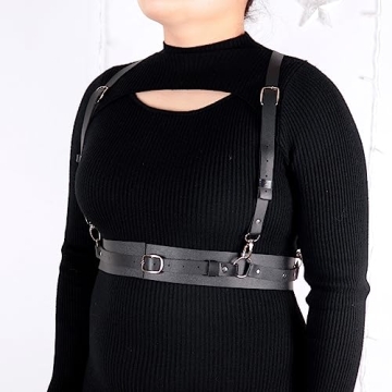 Adjustable Plus Size Leather Harness Belt - ALLOVME 50.5IN
