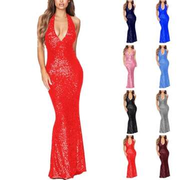 Sequence Dress,Women's Elegant One Shoulder Sequin Dress Formal Sparkly Dresses Evening Wedding Guest Party Maxi Dress with Slit,Gown for Women