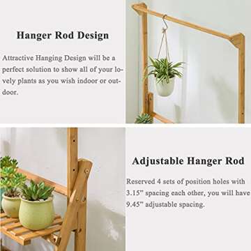 COPREE Bamboo 3-Tier Hanging Plant Stand Planter Shelves Flower Pot Organizer Rack Folding Display Shelving Plants Shelf Unit Holder