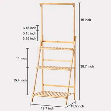 COPREE Bamboo 3-Tier Hanging Plant Stand Planter Shelves Flower Pot Organizer Rack Folding Display Shelving Plants Shelf Unit Holder