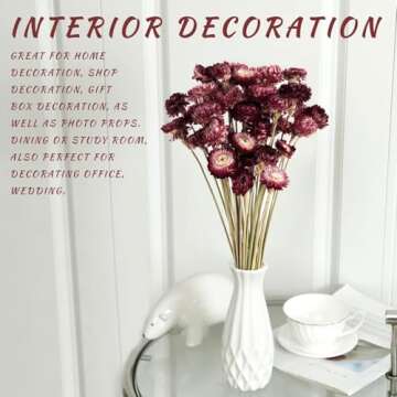 MIHUAGE Dried Flower 40PCS Daisy Bouquet 100% Natural Chrysanthemum Dry Flower with Stem for Vase Home décor Party DIY Arrangement Wheat Straw Bulk (Burgundy)