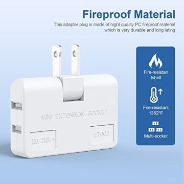 ETwinCoo 3 Way Flat Wall Outlet Extender for All Devices