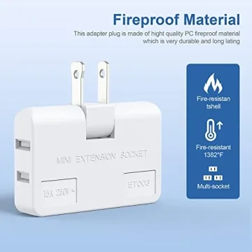 ETwinCoo 3 Way Flat Wall Outlet Extender for All Devices