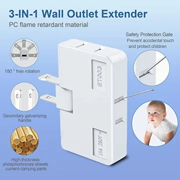 ETwinCoo 3 Way Flat Wall Outlet Extender for All Devices