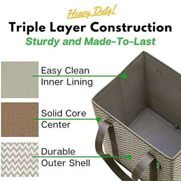 Reusable Grocery Shopping Box Bags (3 Pack - Heron). Large, Premium Quality Heavy Duty Tote Bag Set with Extra Long Handles & Reinforced Bottom. Foldable, Collapsible, Durable and Eco Friendly