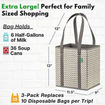 Reusable Grocery Shopping Box Bags (3 Pack - Heron). Large, Premium Quality Heavy Duty Tote Bag Set with Extra Long Handles & Reinforced Bottom. Foldable, Collapsible, Durable and Eco Friendly