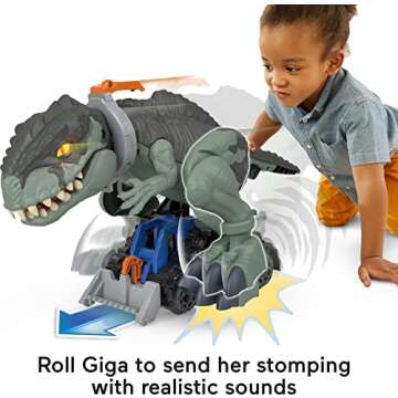 Fisher-Price Imaginext Jurassic World Dinosaur Toy Mega Stomp & Rumble Giga with Lights & Sounds for Pretend Play Preschool Kids Ages 3+ Years