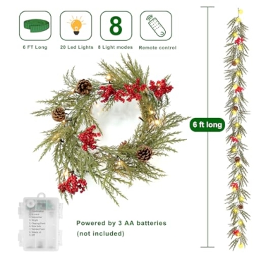 6FT Battery Operated Christmas Garland with Remote