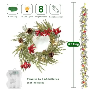 6FT Battery Operated Christmas Garland with Remote