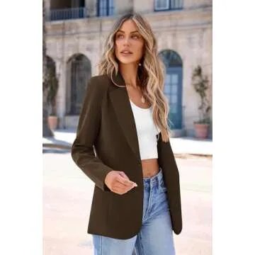 PRETTYGARDEN Women's Spring Fall Business Casual Blazers Long Sleeve Notch Lapel Trendy Work Office Blazer Jackets Outerwear (Coffee,Large)