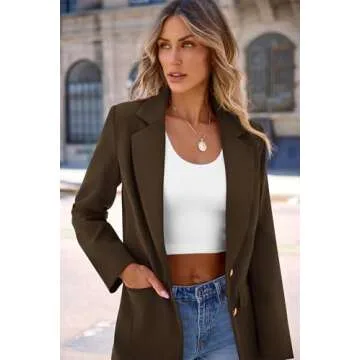 PRETTYGARDEN Women's Spring Fall Business Casual Blazers Long Sleeve Notch Lapel Trendy Work Office Blazer Jackets Outerwear (Coffee,Large)