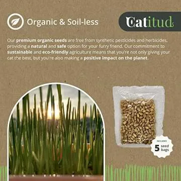CATITUD Cat Grass Growing Kit with 5 Packets HYDROPONIC Seeds | Cat Grass Kit Includes Pot with Non-Slip Base | Cat Grass for Indoor Cats with Planter, Best Gift for Cats