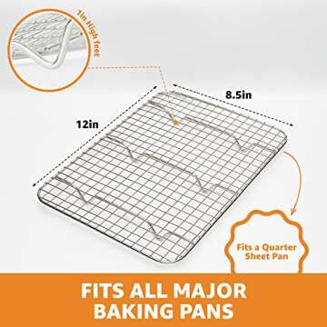 PriorityChef 18/8 Stainless Steel Cooling Rack, Heavy Duty Baking Rack For Oven Cooking, Fits Quarter Sheet Pan, Wire Rack For Cooking, Bacon, Cookie Cooling Rack, 8.5" x 12"