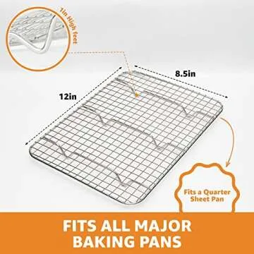 PriorityChef 18/8 Stainless Steel Cooling Rack, Heavy Duty Baking Rack For Oven Cooking, Fits Quarter Sheet Pan, Wire Rack For Cooking, Bacon, Cookie Cooling Rack, 8.5" x 12"