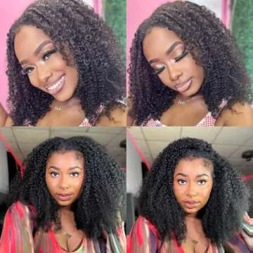 Domiso V Part Wig Human Hair Glueless Upgrade U Part Human Hair Wig 180% Density Kinky Curly Wigs for Women No Leave Out No Glue Beginner Friendly 9A Brazilian Virgin Hair Natural Color 20 Inch