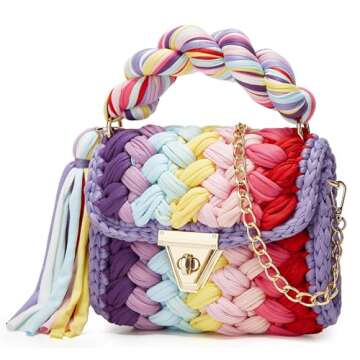 Women's Handwoven Tote Bags Chunky Yarn Crochet Crossbody Shoulder Bag DIY Knot Purse Knit Woven Handbag Evening Bag Clutch