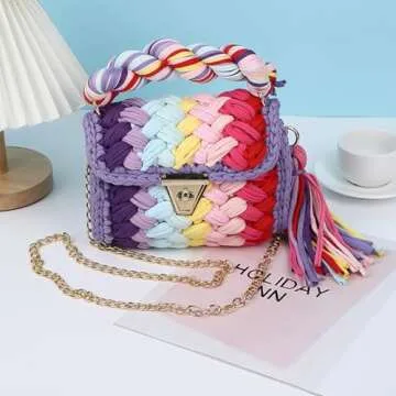 Women's Handwoven Tote Bags Chunky Yarn Crochet Crossbody Shoulder Bag DIY Knot Purse Knit Woven Handbag Evening Bag Clutch