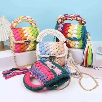 Women's Handwoven Tote Bags Chunky Yarn Crochet Crossbody Shoulder Bag DIY Knot Purse Knit Woven Handbag Evening Bag Clutch