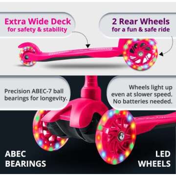 Kicksy - Adjustable Height Toddler Scooter for Ages 2-5 - 3 Wheel Scooter with Light Up LED Wheels for Boys & Girls