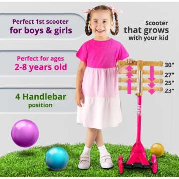 Kicksy - Adjustable Height Toddler Scooter for Ages 2-5 - 3 Wheel Scooter with Light Up LED Wheels for Boys & Girls