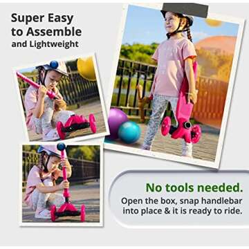 Kicksy - Adjustable Height Toddler Scooter for Ages 2-5 - 3 Wheel Scooter with Light Up LED Wheels for Boys & Girls