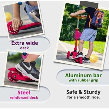 Kicksy - Adjustable Height Toddler Scooter for Ages 2-5 - 3 Wheel Scooter with Light Up LED Wheels for Boys & Girls